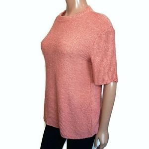 🍁 ZARA Oversized Ribbed Knit Short Sleeve Sweater Top Pink Dropped Shoulder